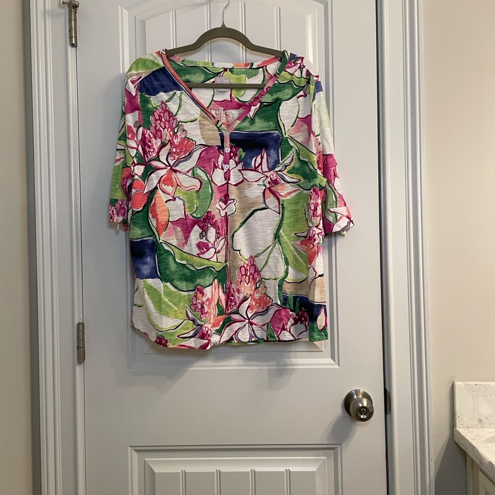 Chico's Multicolor Floral V-Neck Blouse
